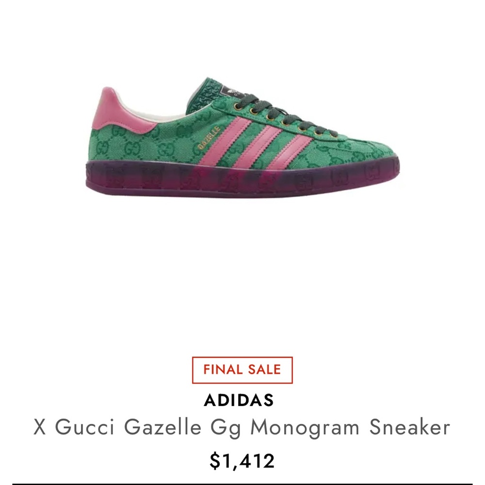 Adidas x Gucci Green and Pink Gazelle Sneakers
